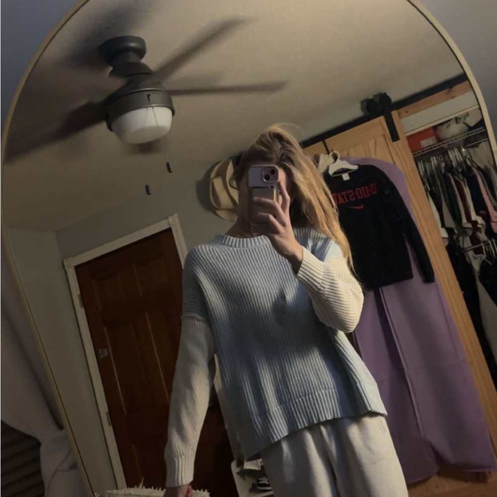 American Eagle Outfitters Blue and Cream Sweater